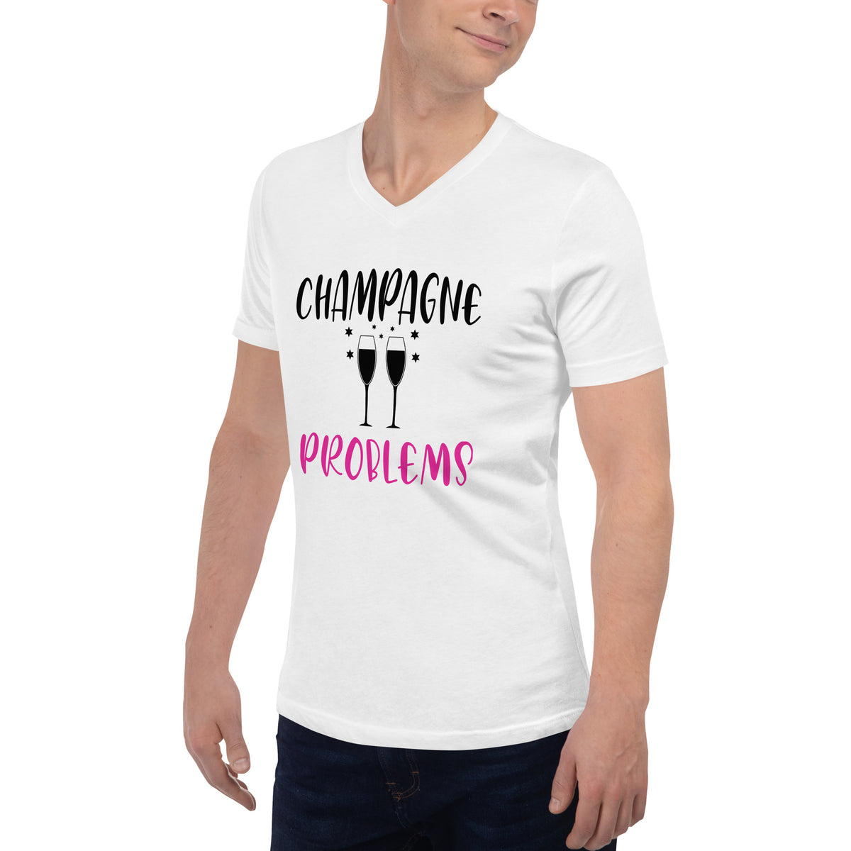 Champagne Problems Unisex Short Sleeve V-Neck T-Shirt