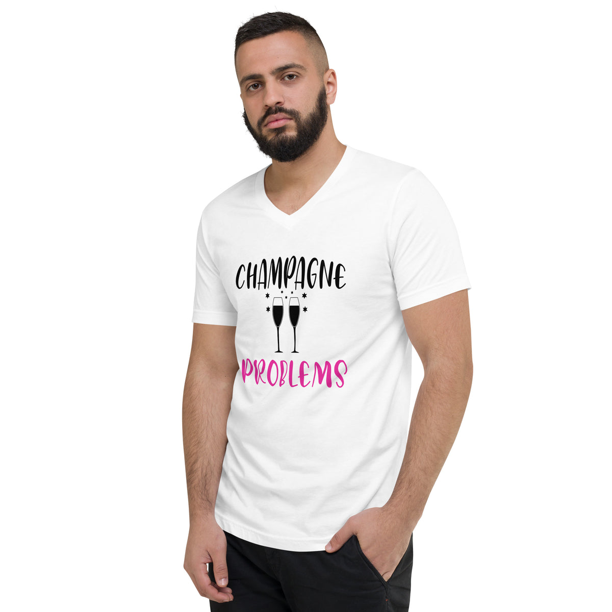 Champagne Problems Unisex Short Sleeve V-Neck T-Shirt