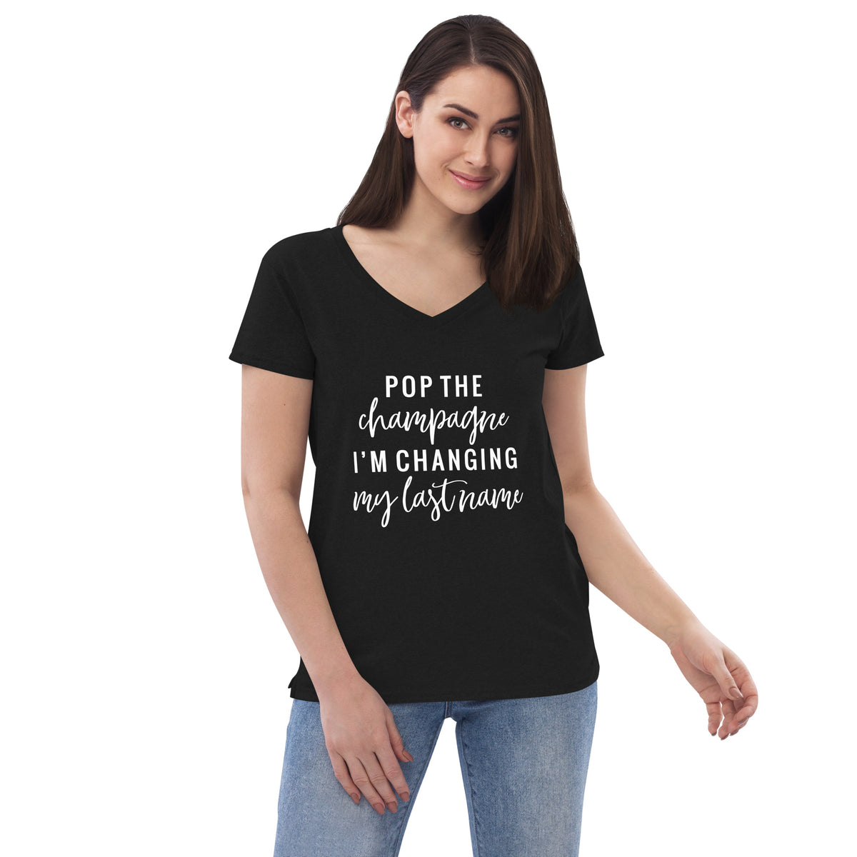 Pop The Champagne Women’s Recycled V-Neck T-Shirt