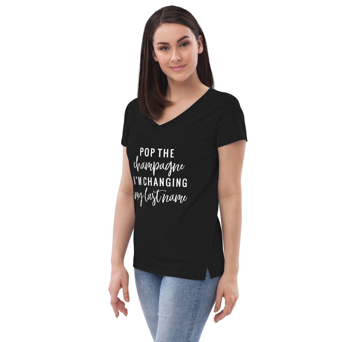 Pop The Champagne Women’s Recycled V-Neck T-Shirt