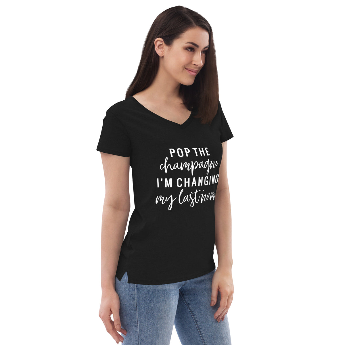 Pop The Champagne Women’s Recycled V-Neck T-Shirt